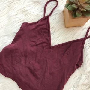 Brandy Melville Maroon V Neck Crop Top